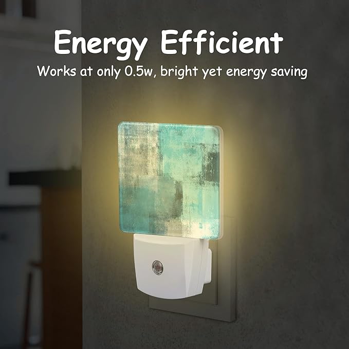 Blue Grey Abstract Modern Painting Night Light Plug into Wall with Dusk to Dawn Sensor Energy Efficient LED Nightlight for Women Girls Boys Room Decor,Hallway,Kitchen,Bathroom,Nursery,Stairs