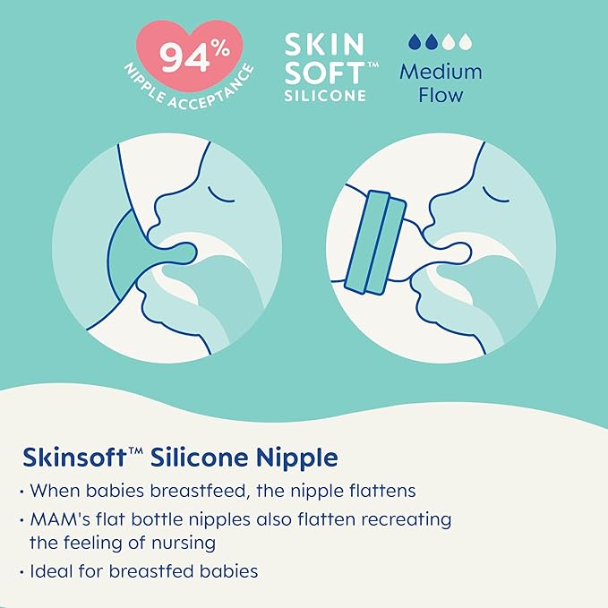 MAM Premium Glass Baby Bottles, Easy Switch Between Breast and Bottle, Feel Good Medium Flow, Newborn Essentials Must Have, 2+ Months, BPA Free, 9oz, Girl, 3 Pack