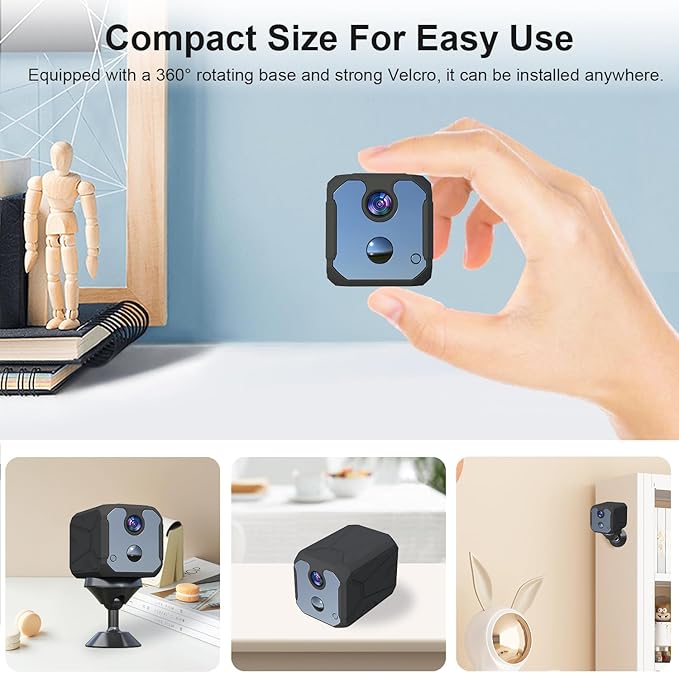 ZHENHAN 1440P HD Mini Wireless Camera Indoor Security Rechargeable Camera Motion Detection, Night Vision, 100-Day Battery, Cloud/SD Storage & App Control Nanny/Pet/Baby Monitor(Black)