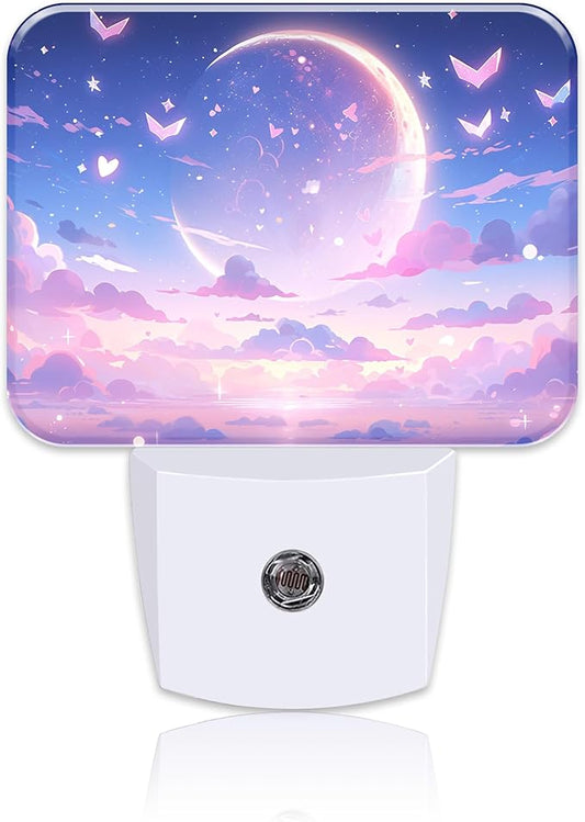 Pink Dream Starry Sky Night Light, Pink Moon Nightlight Plug into Wall with Dusk to Dawn Sensor for Kid Girls Boys Women Men Bedroom, Hallway, Kitchen, Bathroom, Stairs Decor