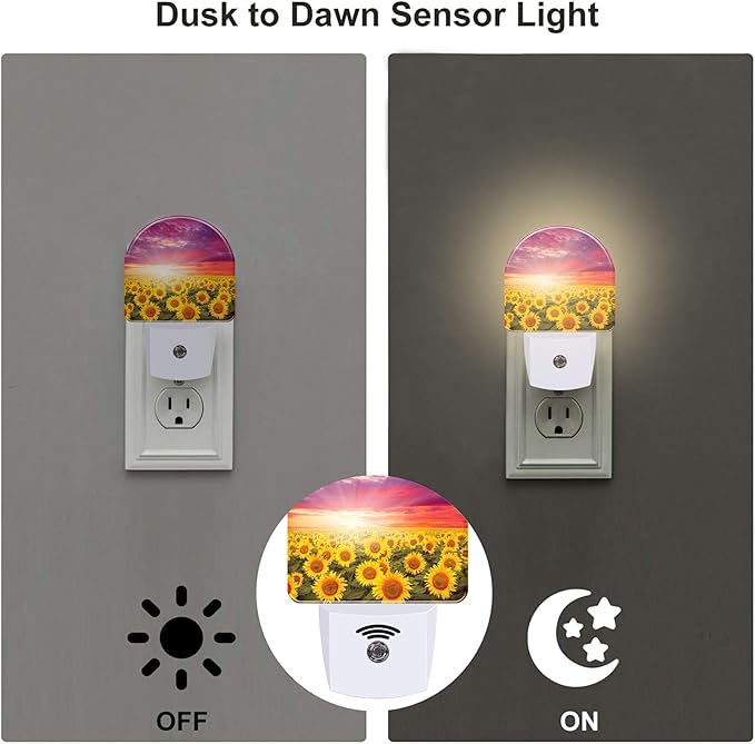 Sunflowers with Sunset Night Light for Kids,Blooming Summer Sunflowers Night Light Plug in with Dusk to Dawn Sensor,0.5w Energy Saving Nightlight for Hallway Stairway Kitchen Bedroom