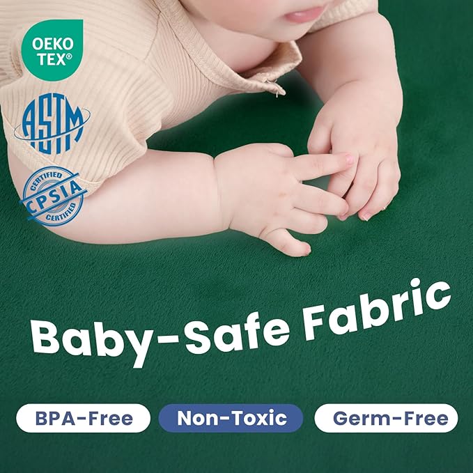 Baby Play Mat for Floor,1.3" Thick Elasti-Foam 50x50 Playpen Mats for Toddlers Infant Kids,Water-Repellent Soft Coral Velvet Tummy Time,Non Slip Crawling Rug,Tatami Mats(Dark Green)