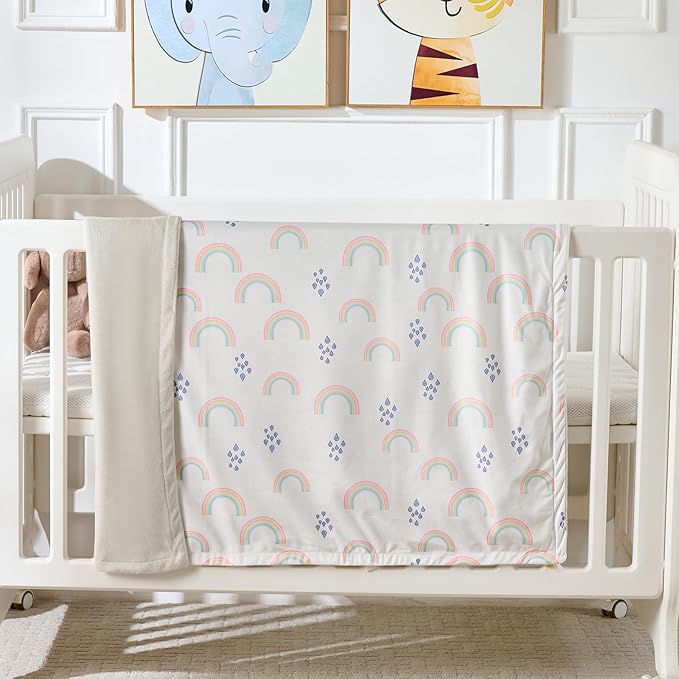 Baby Blanket 30x40 Inches Soft Double Layer Fleece Blanket with Sweet Rainbow Print Gender Neutral Crib Blanket for Infant, Toddler, Newborn Baby Girl or Boy Shower Gift