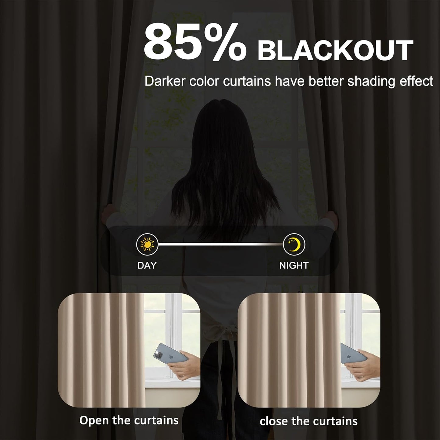 KEQIAOSUOCAI Pleated Blackout Curtain Drapes for Window 90" L - Triple Weave Energy Saving Solid Pinch Pleat Hook Thermal Room Divider Blackout Panels for Patio (72" Wide per Panel, 2 Panels, Khaki)