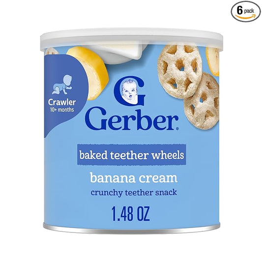 Gerber Baked Teether Wheels, Banana Cream Crunchy Teether Snack, Baby Crackers, 6PK