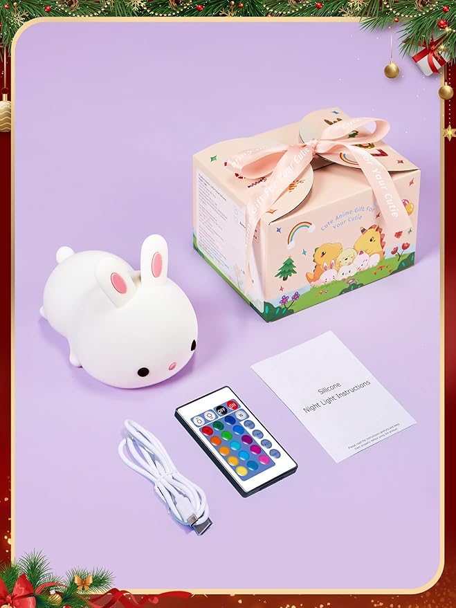 【Gifts Package】 Bunny Night Light for Kids Lamp, 16 Colors & Remote Rechargeable Kids Night Lights for Bedroom, Cute Gifts for Girls Gifts for Women