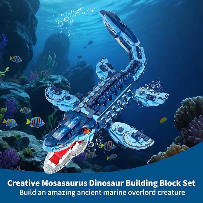 Mosasaur Dinosaurs Building Sets,805 Pcs Ocean Animal Building Toys,Sea Creatures Creativit Model Building Set,STEM World Park Building Kits,Office Home Decor Gifts for Adults,Teens and Kids