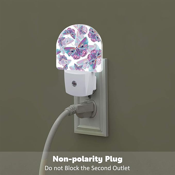 Colorful Butterflies Night Light Plug into Wall,Retro Watercolor Butterfly Dusk to Dawn Night Light,0.5w Energy Saving Sleep Friendly Nightlights for Kids Boys Girls Home Decor