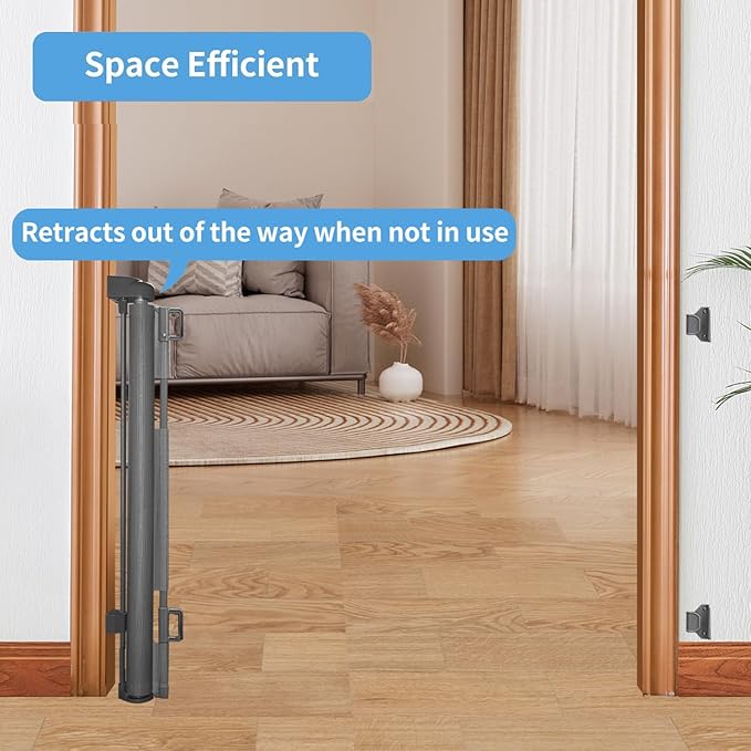 2-Pack Retractable Baby Gate for Stairs-33”Height, Expands up to 55”Width-Safety Gate for Infants, Toddlers, Dogs & Pets-Easy Install, Secure Closure, Gray Mesh Design for Indoor & Outdoor Use
