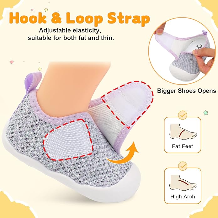 FEETCITY Baby First Walking Shoes Wide Baby Shoes Infant Sneakers Newborn Crib Shoe Barefoot Lightweight Slip On Shoe