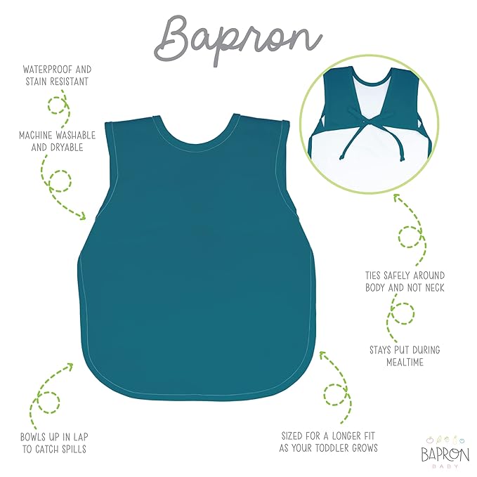 BapronBaby Minimalist Teal Bapron - No Neck Tie Safer Bib for Baby & Toddler - Soft Waterproof Stain Resistant - Machine Washable - Sz Preschool 3-5yrs