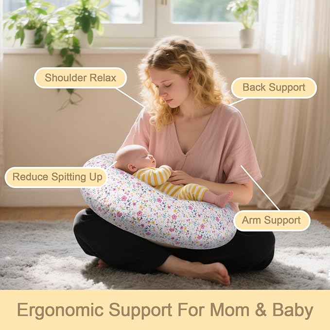 Baby Nursing Pillow for Breastfeeding, Adjustable Breast Feeding Pillow for Bottle Feeding, Breastfeeding Essentials for Mom and Baby Healthier Nursing, Bobby Pillow for Newborn,Removable Cotton Cover