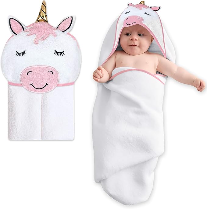 Mother's Choice Baby Hooded Towel - Large Size, Cotton, Ultra-Soft & Absorbent Bath Towel for Newborns, Infants, Toddlers, Boys & Girls with Animal Hood (Unicorn)