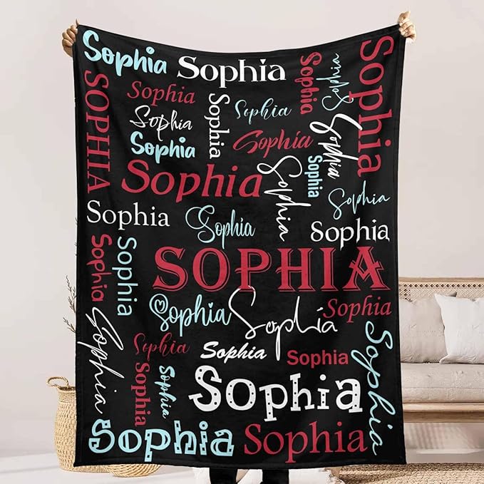 Personalized Name Blanket for Baby Girls Boys, Custom Baby Blanket with Name for Newborn Expect Mom, Black and Red Throw Blanket, Customized Gifts for Baby Shower Birthday Christmas