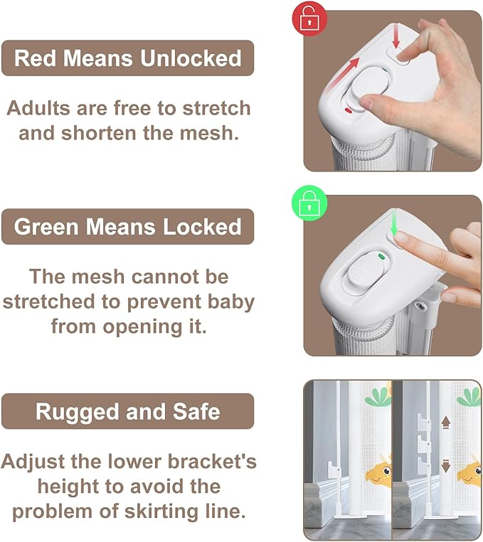 Retractable Baby Gate for Doorways and Stairs, Mesh Safety Gate for Pet, Indoor & Outdoor Use, One-Hand Operation, Easy Installation, 34" Tall, Expands to 71" Wide,Dinosaurs, 34"x71"