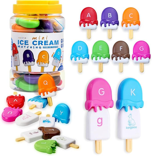 USATDD ABC Alphabet Learning Toys Alphabet Popsicles Animal Matching Toy Uppercase Lowercase Preschool Learning Activities Montessori Toys for Kids Ages 3+, 52 Pcs