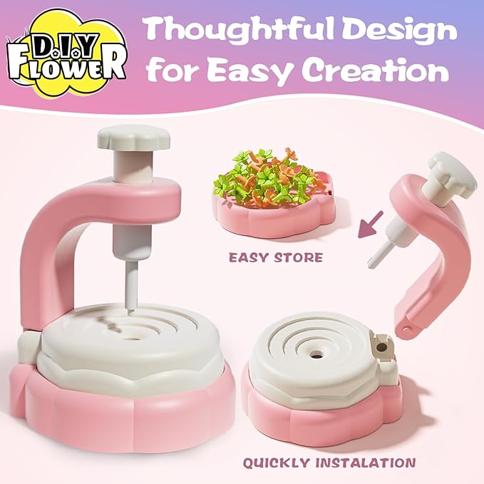 Mini Fabric Flower Press Sewing Machine Toy Kit for Kids Beginners, DIY Paper Bouquets Manual Sewing Kit, Creative Arts & Crafts Making Toy Gift for 4-8 Year Old Girls Boys