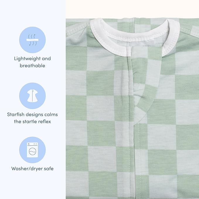 SleepingBaby Zipadee-Zip Transition Swaddle - Cozy Baby Swaddle Blanket with Zipper Convenience - Roomy Wearable Blanket for Easy Diaper Changes - Sea Green/Blue, Large (12-24 Month)