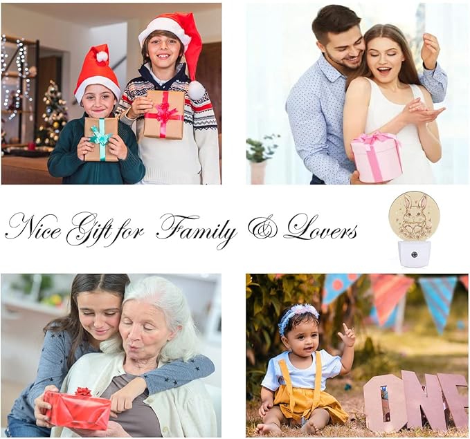 EKOBLA Easter Bunny Night Light Cute Animal Rabbit Hare with Butterfly Boho Plug-in Nightlights Auto Sensor Energy Efficient LED Lamp for Boy Girl Gifts