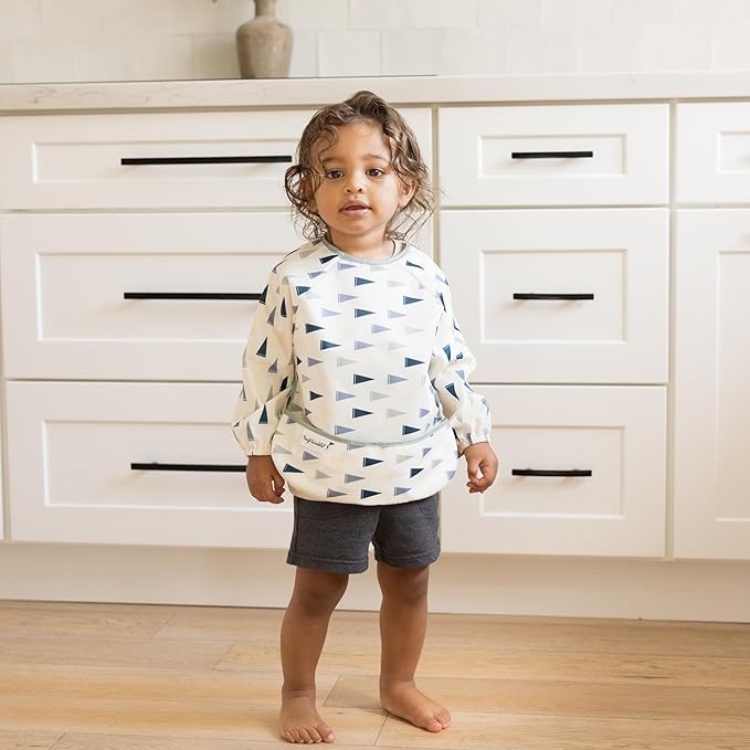 Tiny Twinkle Long Sleeve Bib for Babies & Toddlers – 2 Pack Waterproof Smock Bibs for Eating – Machine Washable & Mess-Proof, Baby Feeding Essential & Shower Must-Have (Cars,Flags,6-24M)