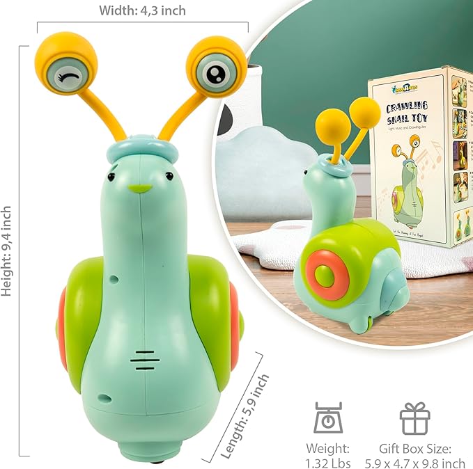 MINIARTIS Baby Crawling Toys | Musical Snail Baby Toy, Infant Tummy Time | Crawling Toys for Babies 6-12 Months | Learning Crawl and Walking | Toddler Birthday Gift for 6-36 Month Boy Girl