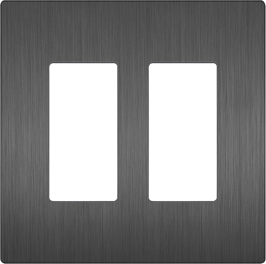 LIDER Brushed Finish Decorator Switch Cover, Screwless Wall Plate, Mid-Size 2-Gang 4.88" x 4.92", Unbreakable Polycarbonate Thermoplastic, UL Listed, LSWP-32M-BSG, Brushed Space Gray