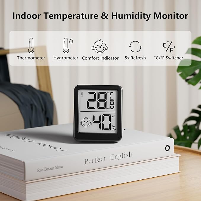 Digital Hygrometer Indoor Thermometer, [Fast Refresh] [Large Comfort Indicator] Home Essentials Room Temperature and Humidity Monitor Meter w/High Accurate Sensor, for Bedroom, Baby Room, Greenhouse