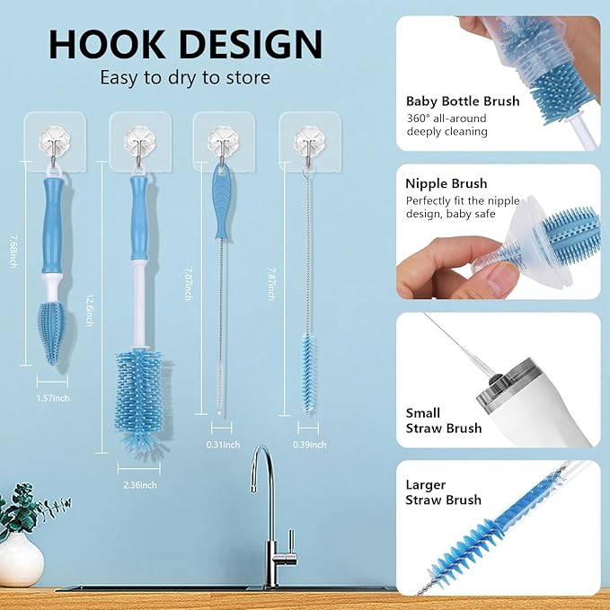 Silicone Cleaning Brush Kit – Household Cleaning Brushes for Bottles and Crevices – Food-Grade Silicone: Dishwasher Safe
