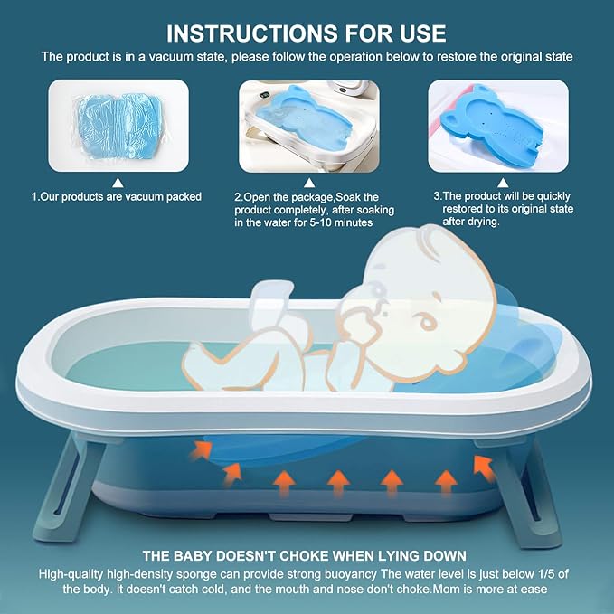 Soft Infant Bath Sponge Elephant Baby Bath Mat Newborn Comfy Foam Skid-Proof Cushion (Blue 1Set)