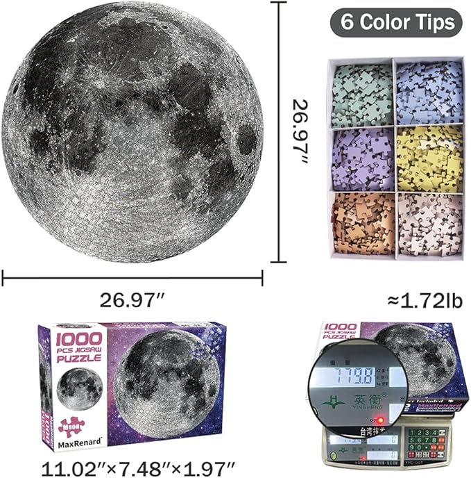 MaxRenard Game 1000 Pieces Jigsaw Puzzle Round Puzzle Toy The Moon