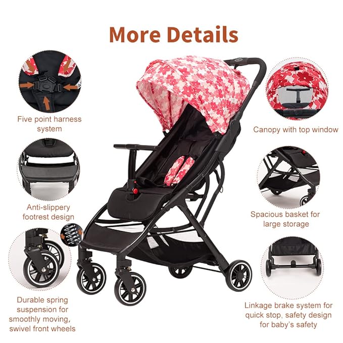 COOL KIDS Portable Stroller with Automatic Fold，Lightweight Umbrella Stroller with Pop Out Sun Canopy，Compact Stroller for Travel
