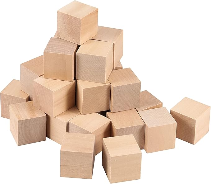 ZOENHOU 24 PCS 2 Inch Wooden Blocks, Solid Premium Natural Hard Wood Cube Unfinished Wooden Block Set for Painting Decorating Crafting DIY Projects