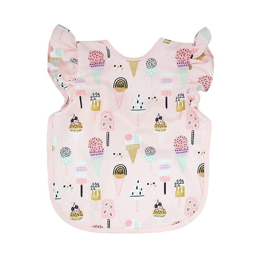 BapronBaby Flutter Pink Ice Cream Bapron - No Neck Tie Safer Bib for Baby & Toddler - Soft Waterproof Stain Resistant - Machine Washable - Sz Preschool 3-5yrs