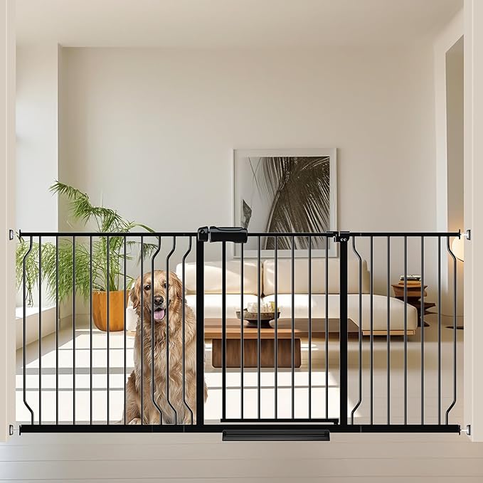 Extra Wide Baby Gates for Doorways 62.20"-71.65" Extra Wide Baby Gate Dog gate Pressure Mounted No Drilling with Walk-Through, Auto-Close & Dual-Direction Swing for Large Wide Opening Black