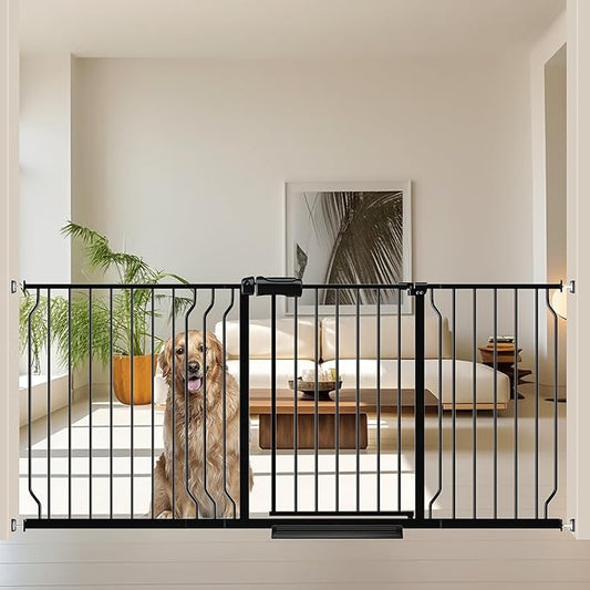 Extra Wide Baby Gates for Doorways 62.20"-71.65" Extra Wide Baby Gate Dog gate Pressure Mounted No Drilling with Walk-Through, Auto-Close & Dual-Direction Swing for Large Wide Opening Black