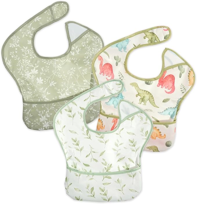 3-Pack Waterproof Baby Bibs for Eating - Lightweight Feeding Bibs, Mess Proof, Baby Essential Must Have for Eating