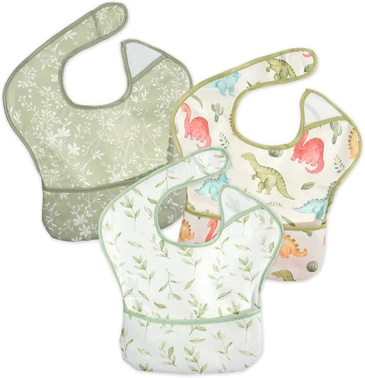 3-Pack Waterproof Baby Bibs for Eating - Lightweight Feeding Bibs, Mess Proof, Baby Essential Must Have for Eating