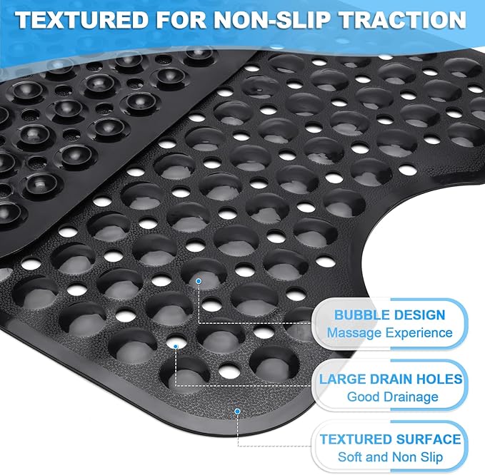 Linoows Bathtub and Shower Mats, 40x16 Inch Extra Large Non Slip Soft Bath Tub Mat with Suction Cups and Drain Holes for Bathroom Floor and Keep Tubs Clean, Machine Washable, Black