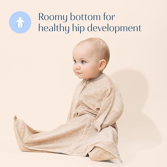 SleepingBaby Zipadee-Zip Transition Swaddle - Cozy Baby Swaddling Blanket with Zipper Convenience - Roomy Wearable Blanket for Easy Diaper Changes - 6-12 Month - Balanced Beige Heather