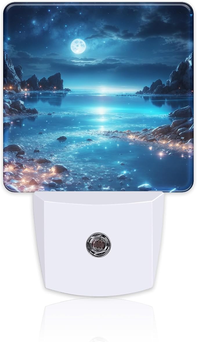 Full Moon and Sparkling Lake Night Light Plug into Wall, Magical Beach Dusk to Dawn Night Light, 0.5w Energy Saving Sleep Friendly Nightlights for Kids Boys Girls Home Decor