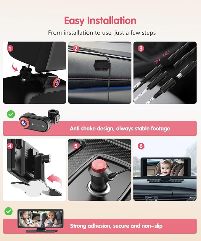 BM5PRO 7.2" Dual Camera Baby Monitor, 1080P HD Display for 2 Kids, Night Vision, Easy Install Car Baby Monitor, Ideal Gift, Rear Seat Safety for Babies & Pets