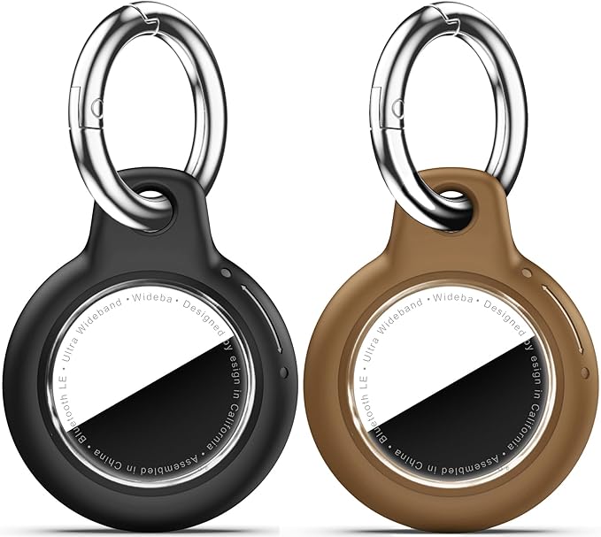 Upgrade Waterproof 2 Pack Airtags Holder with Apple Airtags Keychain, Hard PC Air Tag Case, Anti-Scratch & Shock Air tag Holder, Men's Women's Keyrings & Keychains-Black+Brown