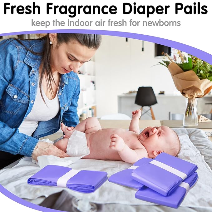 Yeaqee 12 Pack Diaper Disposal Liner Refills Compatible with Janibell Akord 280 Dekor Plus Diaper Pails Extra Thick Pail Refill Liners Adult Scented Odor Resistant Liners Holds up to 7200(Purple)