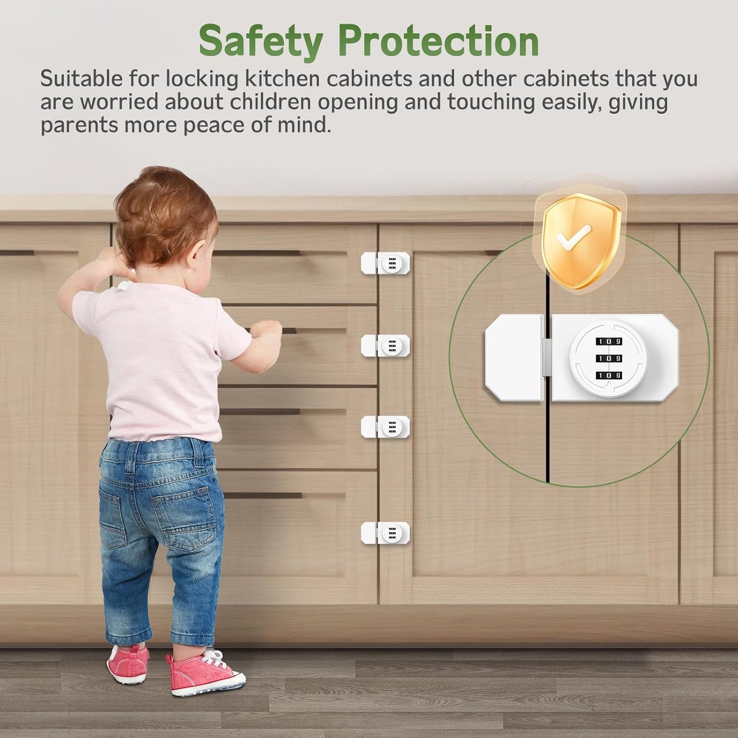 Keyless 3-Digit Combination Lock, Mechanical Stick-on Drawer Latch, Security Adhesive Cabinet Lock for Closet & Barn One-Way Doors (1, White)