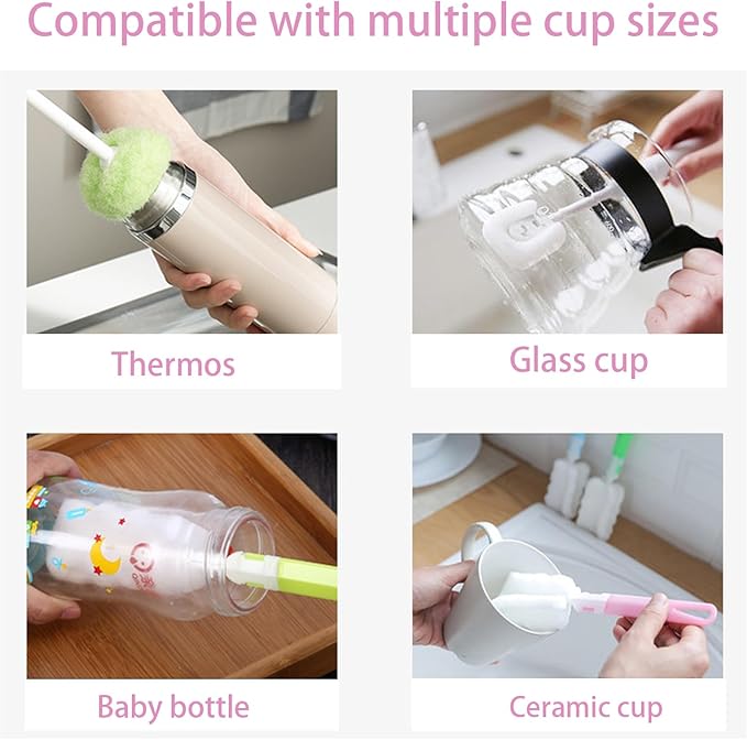 Bottle Soft Brush -Sponge Bottle Brush Soft and Easy to CleLong Bottle Brush Cleaner for Narrow Neck Bottles, Flexible Foam Bottle Cleaning Brush for Water Bottles, Vases, Baby Bottles, and Morean