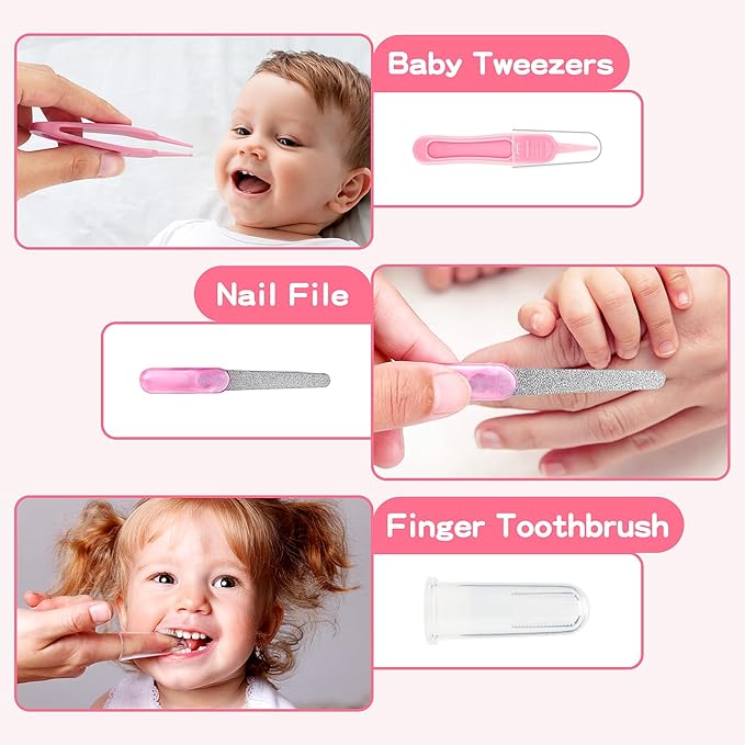 Baby Grooming Kit, Infant Safety Care Set with Hair Brush Comb Nail Clipper Nasal Aspirator,Baby Essentials Kit for Newborn Girls Boys(13 Pc Pink Kit)