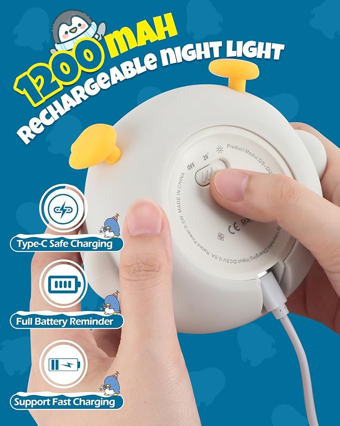 Cute Penguin Night Light, Animal Lamp, Food Grade Silicone, Rechargeable, 2 Level Dimmable, Squishy Nursery Nightlight for Desk Decor, Funny Gifts Stuff for Boys Girls Baby, White Elephant Gifts