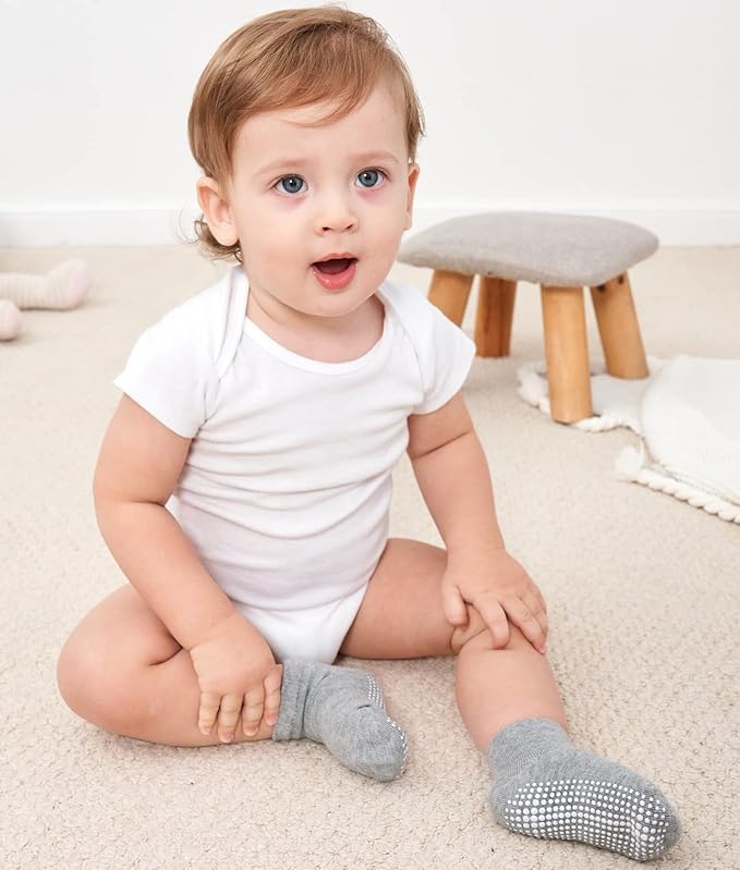 ZAPLES Baby Non Slip Grip Ankle Socks with Anti Skid Grippers Boys Girls Low Cut for Infants Toddlers Kids