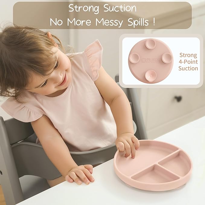 Moonkie Suction Plates for Baby | 100% Silicone BPA-Free Baby Plates with Lids and Food Cover | Divided Design | Microwave and Dishwasher Safe | Toddler Plates 3 Pack