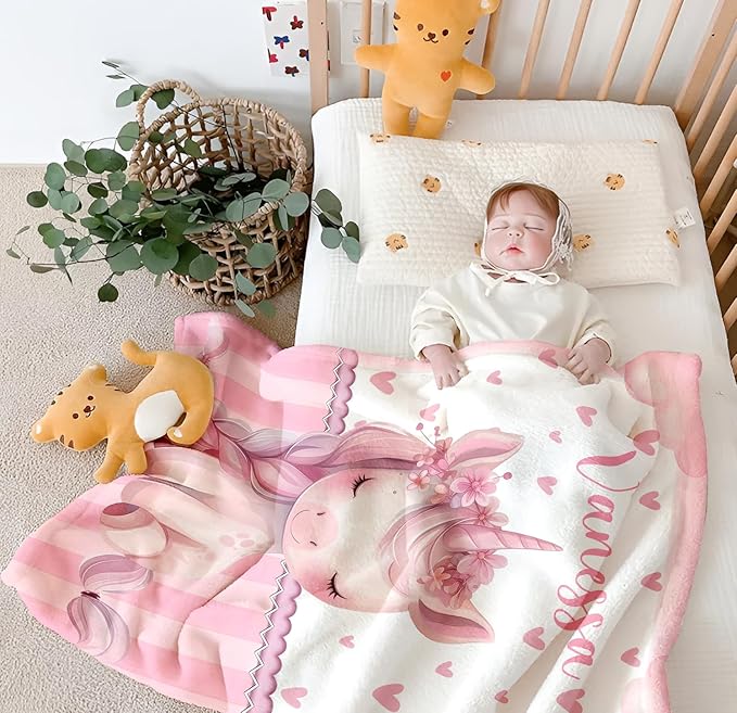 Personalized Baby Blanket for Girls, Custom Baby Blanket with Name, Soft Cozy Personalized Name Blankets for Kids, Customized Unicorn Blanket for Infant Toddler Birthday Christmas